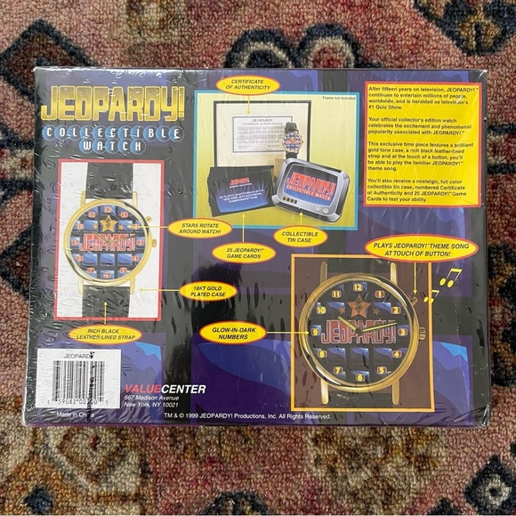 Vintage Jeopardy Collectible Watch 1999 With Tin 18k Gold Plated COA New sealed - Picture 4 of 5